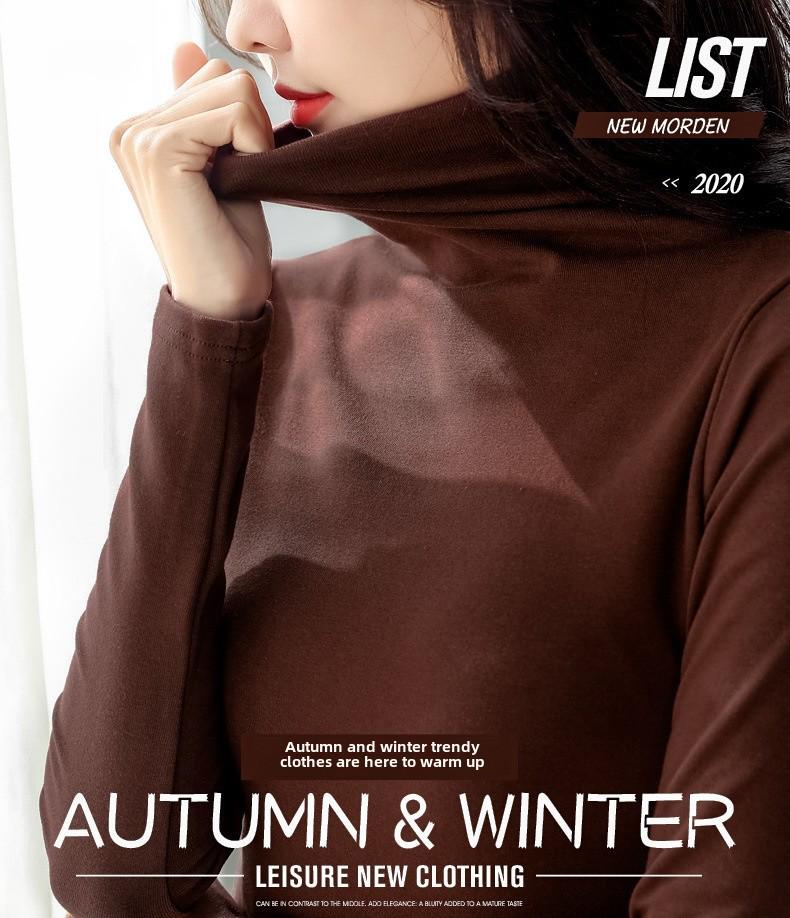 Toamnă/Iarnă 2025 Guler înalt Căptușită cu lână Damă Slim Fit Culoare uni Mânecă lungă Stil coreean Tricou la modă