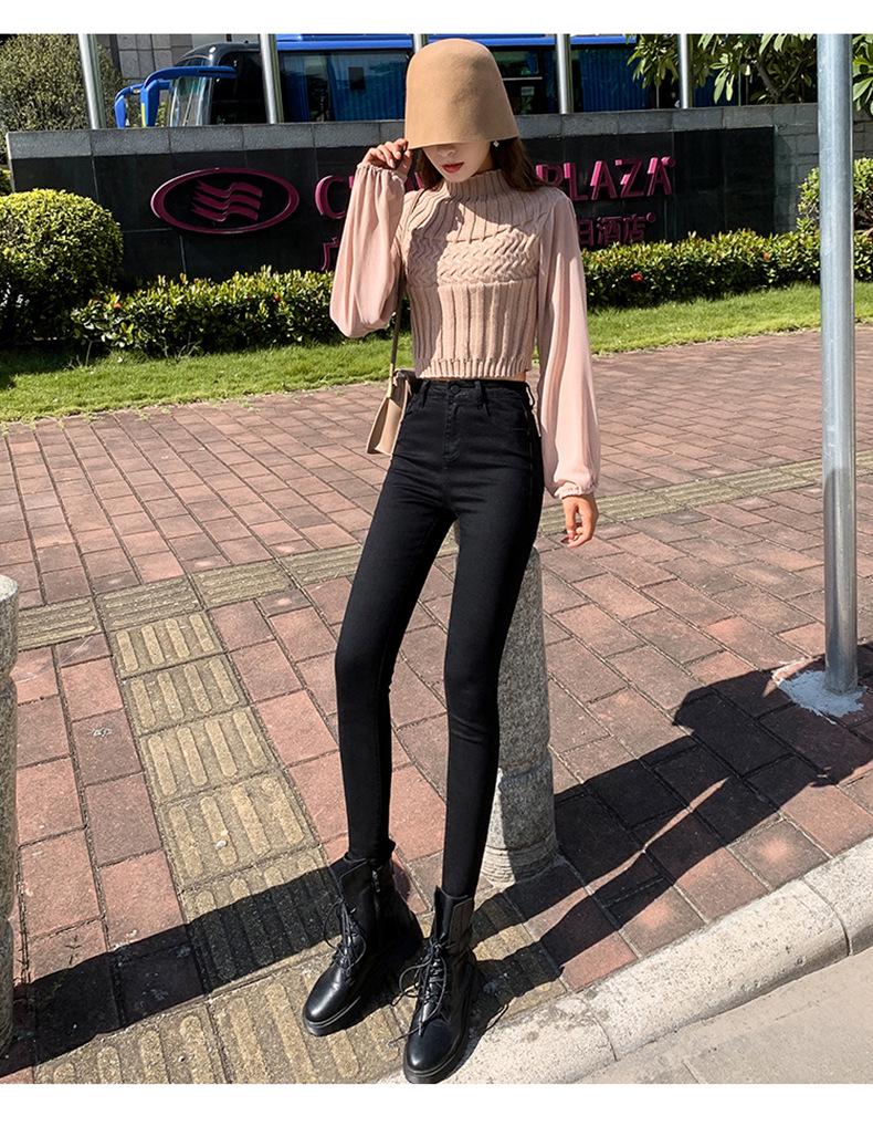 Women's High Waist Stretchy Skinny Black Jeans, Plus Velvet, Thickened, Plus Size, Spring Collection
