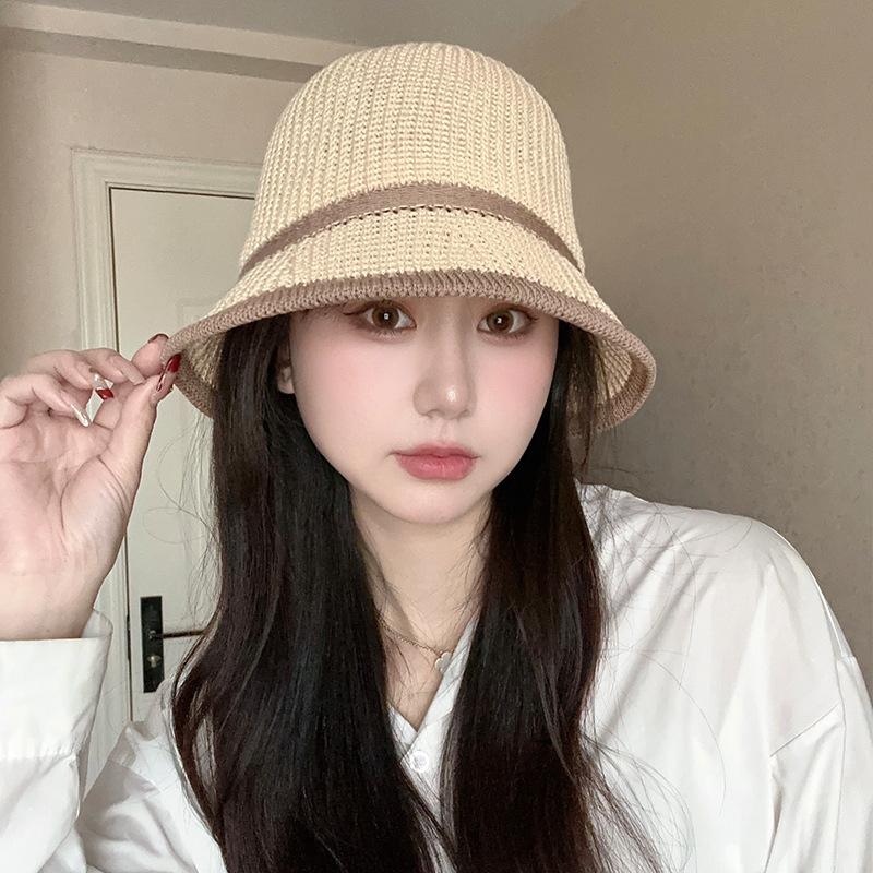 Straw Bucket Hat Women's Summer Thin Hollow Bucket Hat Plain Face Cover Sun Protection Fashion Outdoor Beach Straw Hat