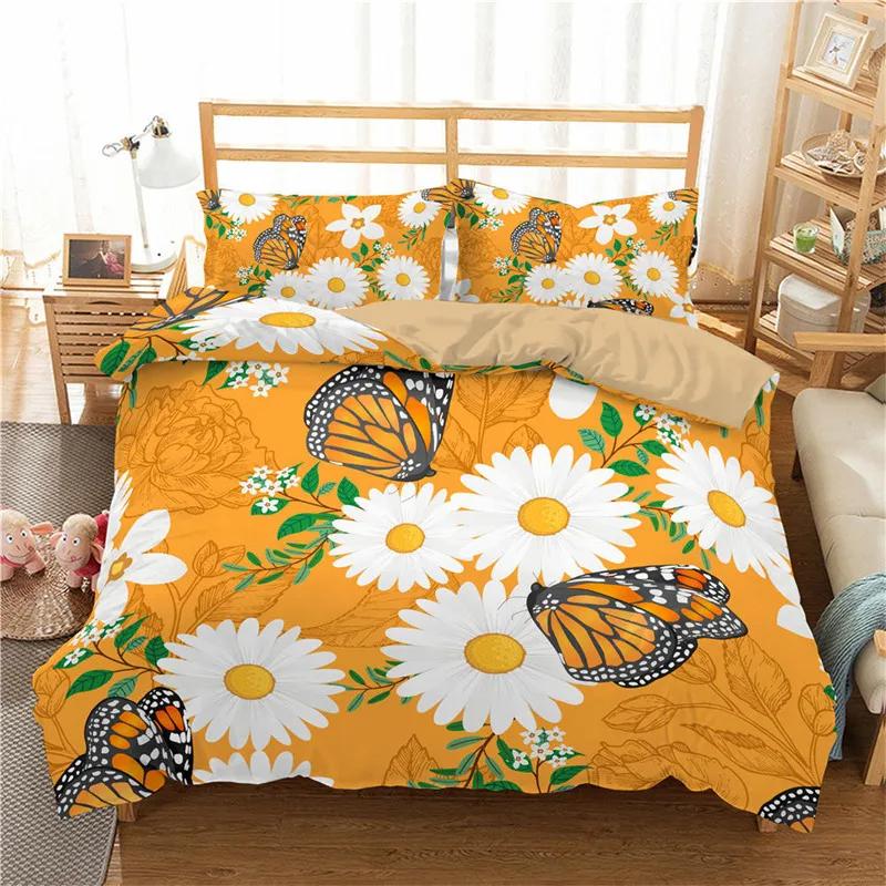 Comforter Floral Butterfly Flower Bedding Set Full King For Girls Women Botanical Flowers Comforter With 2 Pillow Cases