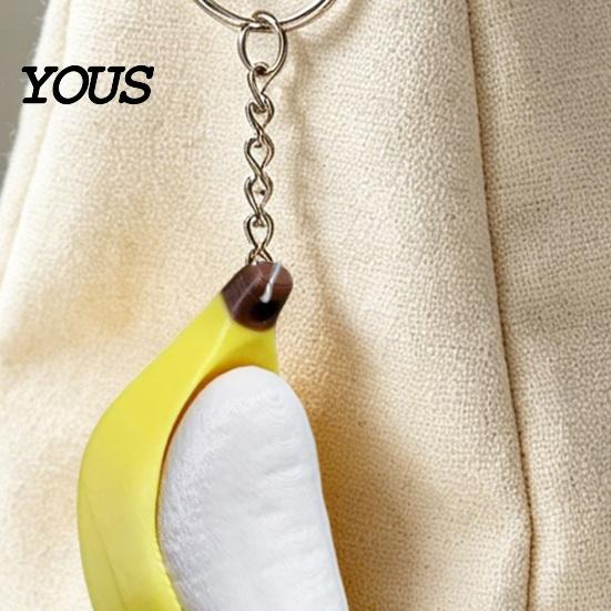 Commuter Stress Relief Toy Keychain Pendant, Peeled Banana with Thickened Stainless Durable Steel Ring, Portable for Keys Backpacks Schoolbags