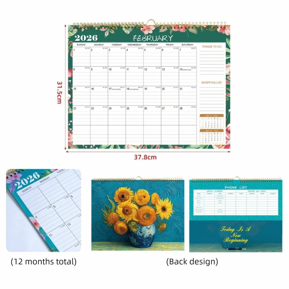

English Version 2026 Wall Calendar Large Date Blocks Floral Design Wall Calendar Aesthetic Design Vertical Display