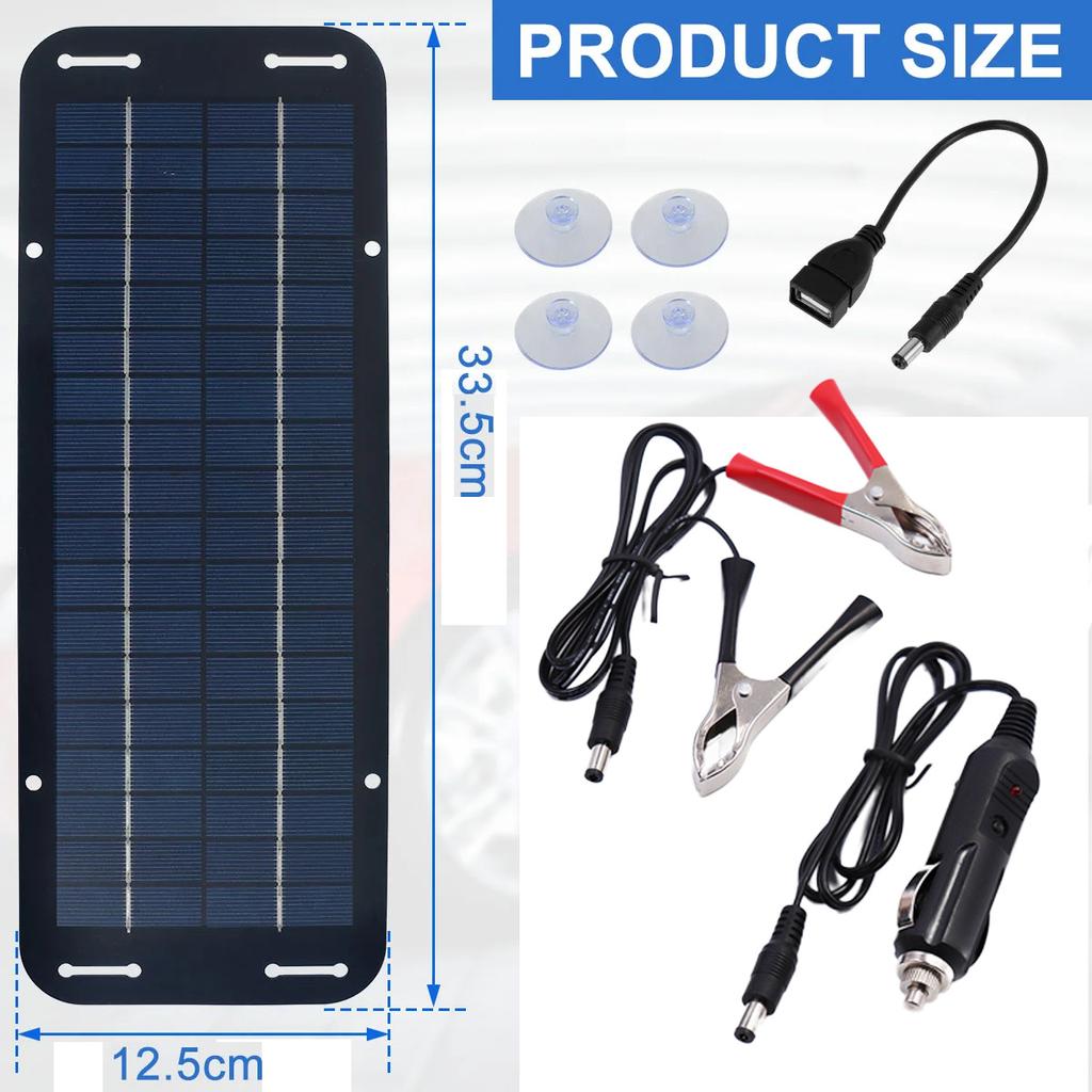 Portable 12V Photovoltaic Solar Panel, Outdoor Mobile Power Solar Charger Kit, IP65 Waterproof for RV/Boat/Motorcycle