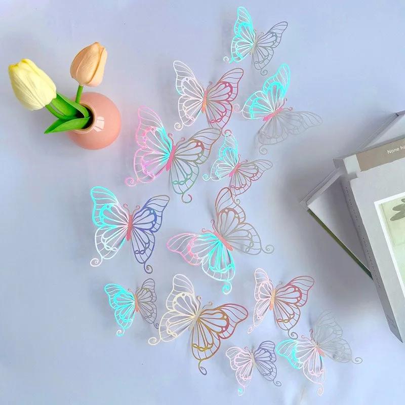 Adesivos de Parede Borboletas Vazadas 3D 12 Peças Adesivos de Bolinhas para Quarto de Crianças Sala de Estar Decoração de Festival de Feriado
