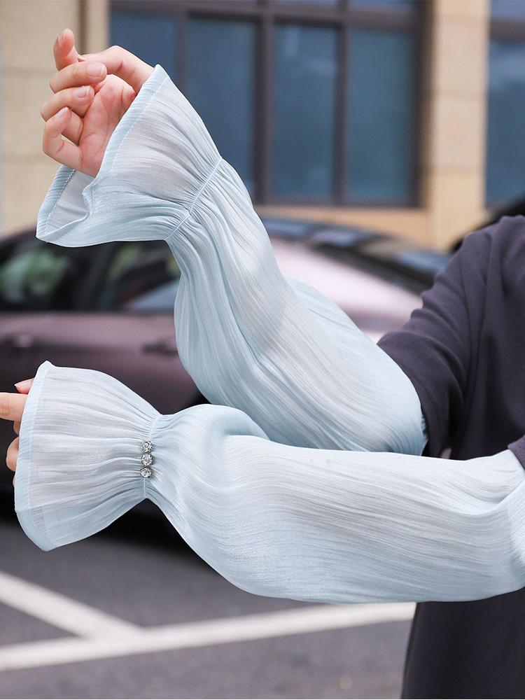 Sunshade Summer Thin Ice Sleeve  Silk Three Diamonds For Women Girls Driving Sunscreen  Arm Outdoor Solid Color Riding Sleeves