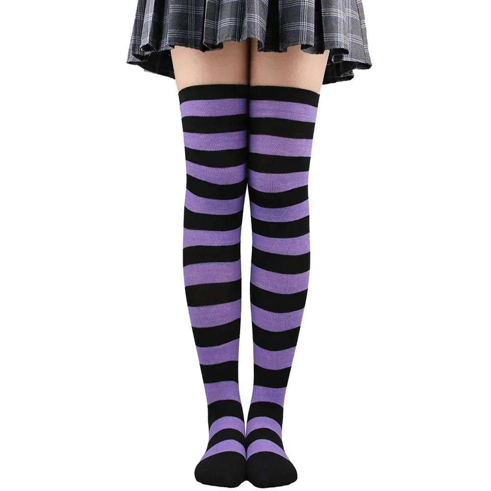 Long Socks Womens Over Above Knee Striped Thigh High Stockings Polka Dot Ladies Black White Pink Cosplay Lolita Harajuku Y2k