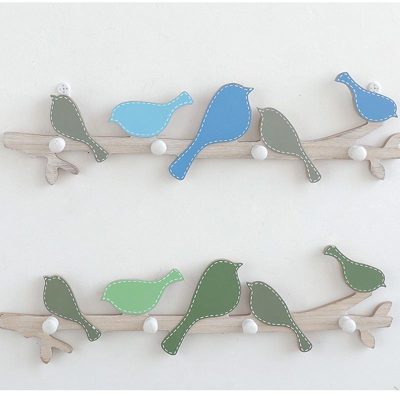Creative Wooden Bird Coat Hook Wall Mount Shelf Hanging Entrance Coat Rack Home Decorative Holder