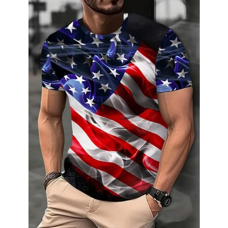 European and American Cross-border Amazon's New Summer Casual Men's Clothing 3D Digital Printing Five-pointed Star Quick-drying T-shirt