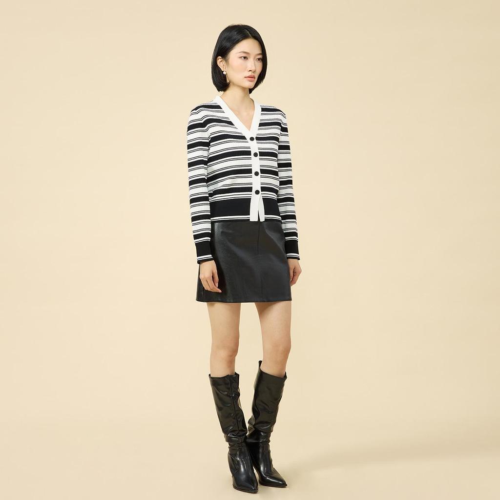 Northern Deer Elegant V-neck Striped Women's Knit Cardigan - Autumn 2025