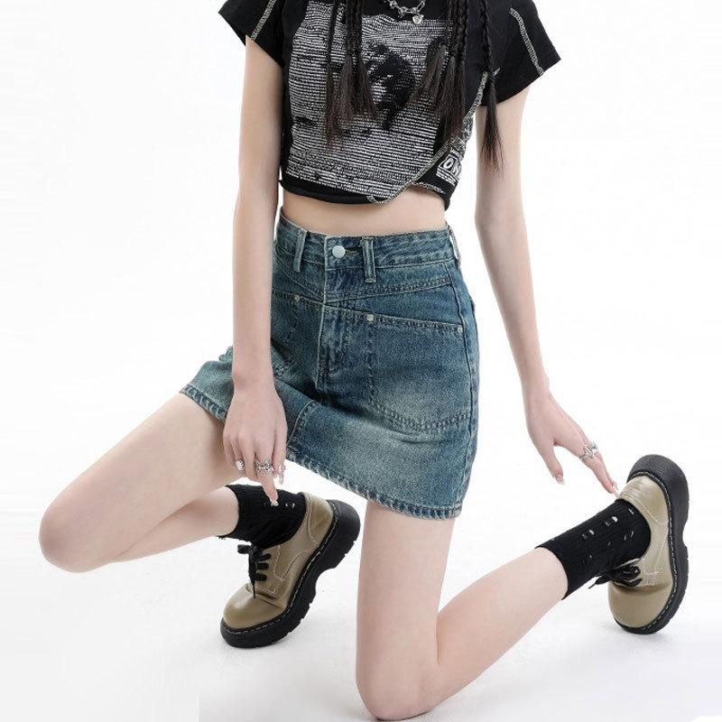 Clasic Versatil Purtabil Design Durabil Buzunar Fustă Despicată Talie Înaltă Vintage A-Line Halter Pachet Șold Dame Modă de Vară Denim Fustă Scurtă