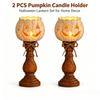 Vintage Distressed Pumpkin Tea Light Candle Holder Set Rustic Farmhouse Halloween Table Decor for Home Party Holiday Mantel