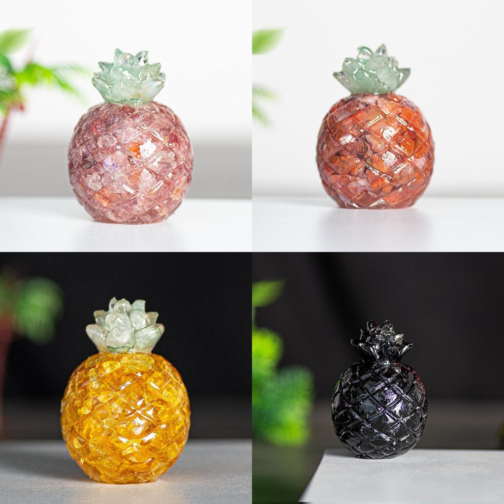 Natural Crystal Resin Pineapple Figurine With Lucky Symbol For Office Desk Decor Gift For Friends