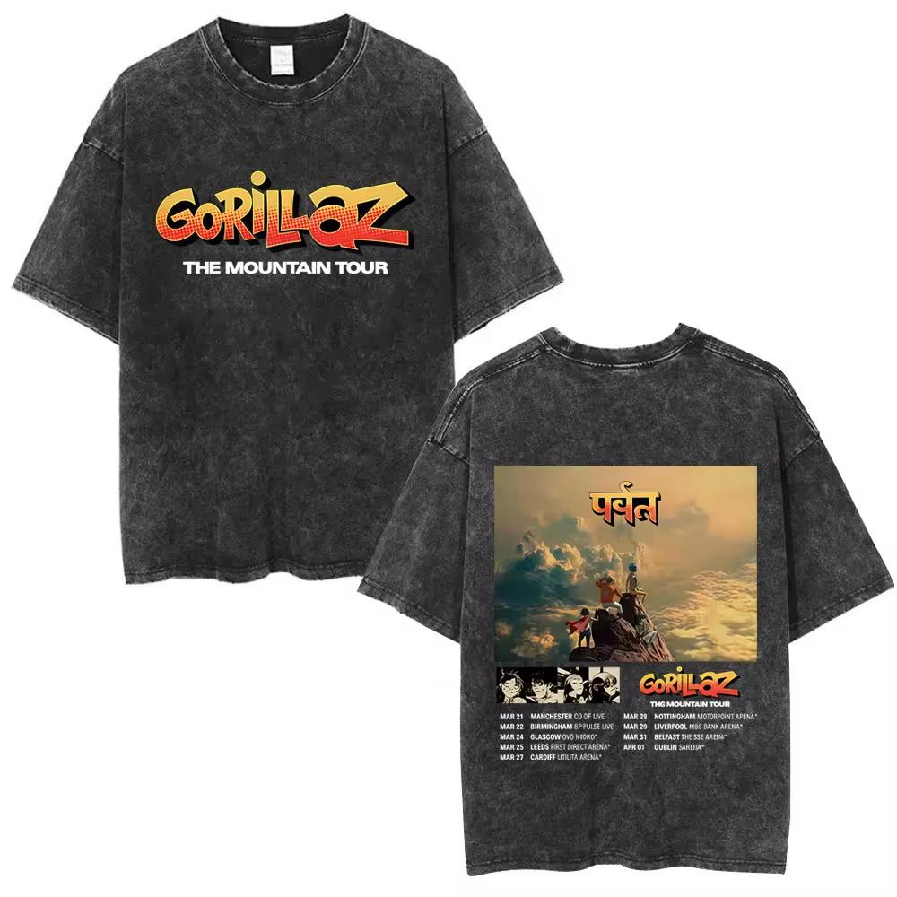 Washed Vintage Rock Band Gorillaz Album Graphic T-shirt Men's Women Hip Hop Fashion Oversized T Shirts Male Cotton Streetwear