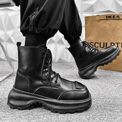 Fashion New Autumn/winter 2024 Men's Casual High-top Warm Shoes Fashion Ankle Boots Men British Style Leather Thick Soles Snow Boots