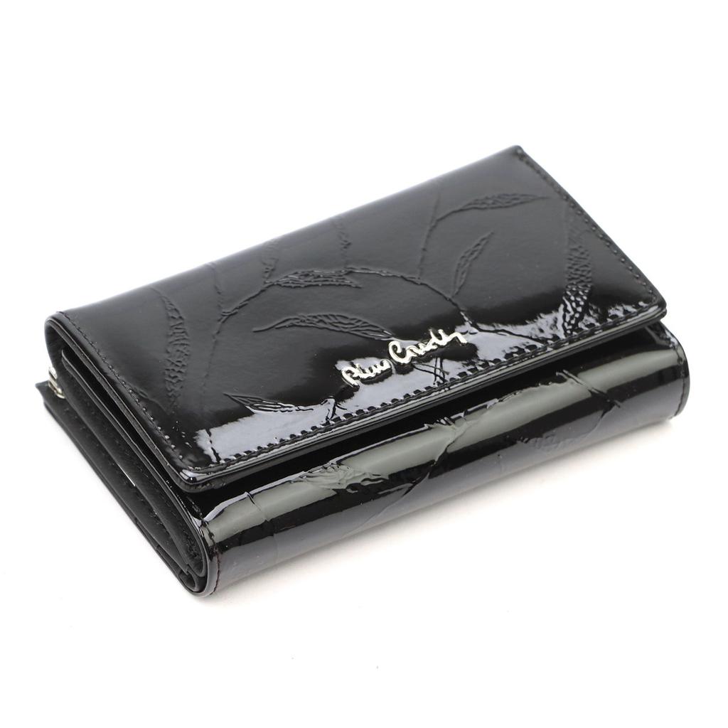 Lackierter großer Damenportemonnaie aus Leder mit Blättern