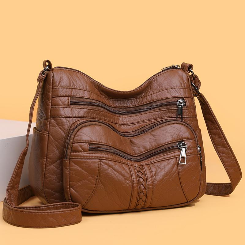 Soft Leather Multi-Layer Crossbody Bag Women's Bag Middle-Aged Mother's Bag