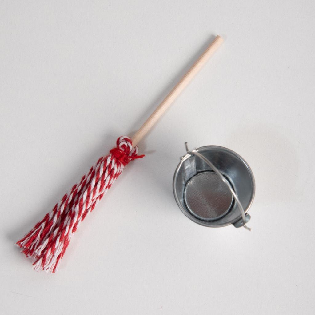 Miniature Dollhouse Cleaning Set with Bucket and Mop