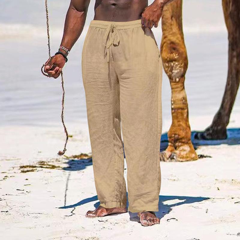 Summer Men's Straight Leg Pants Breathable Cotton and Linen Loose Casual Sports Trousers