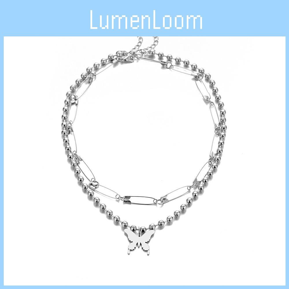 Unique And Stylish European And American Geometric Beaded Chain Butterfly Pendant Necklace