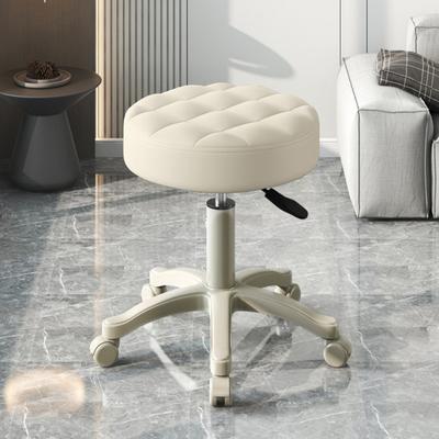 Rolling Stool with Wheels Faux Leather Soft Cushion Height Adjustable 360-Degree Swivel Armless Backless Drafting Work SPA Salon Bar Cafe Home Office