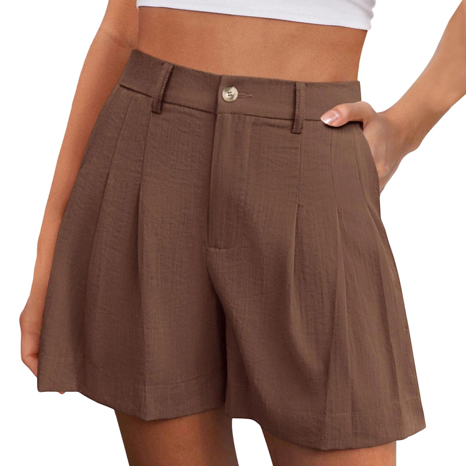 

Women s Shorts Casual Summer Color Drawstring Beach Loose Pockets Shorts XL кавовий