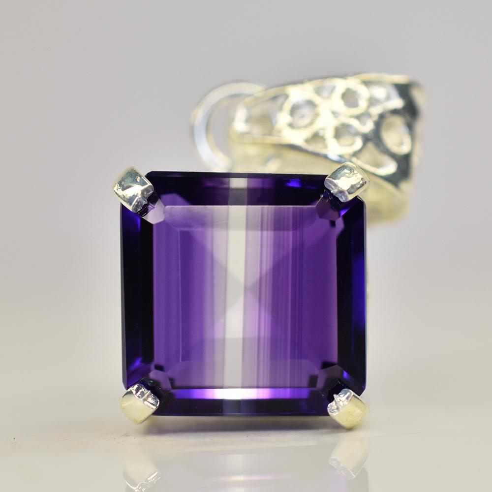 Natural Purple Amethyst 24.9 Ct CERTIFIED Square 925 Starling Silver Gem Pendant MY.PD-28-NS