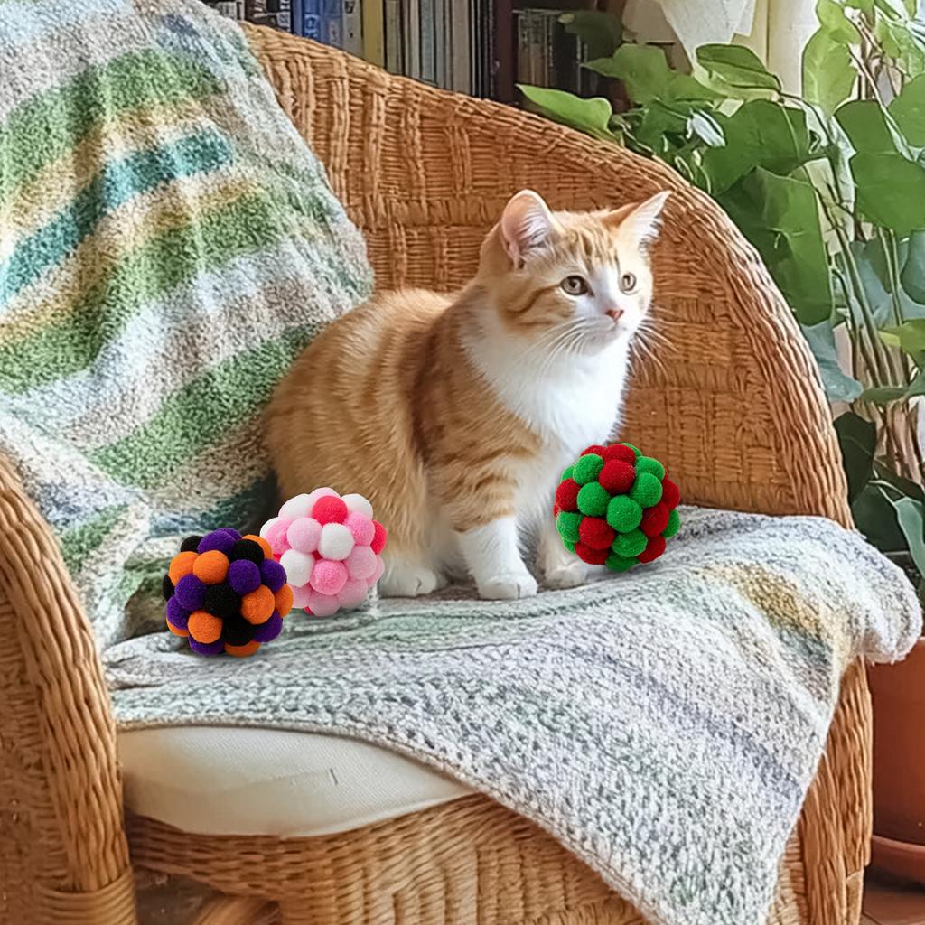 5cm In Diameter Colorful Furry  Teaser Ball,  Handmade Interactive Ball, Pet Toy For Boredom Relief