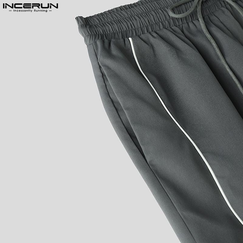 INCERUN Men Elastic Waist Drawstring Stitching Casual Long Pants Trousers