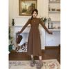 French Red Semi-High Neck Knit Slimming Dress - Long-Sleeved Autumn/Winter Fashion for Women
