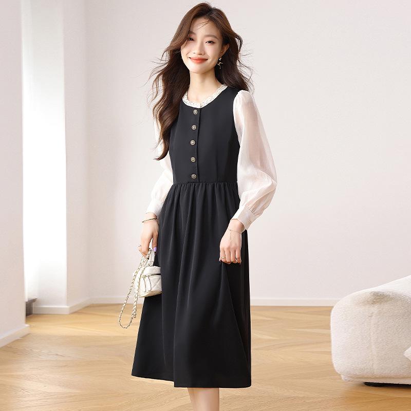 Elegant Velvet Two-Piece French Style Dress for Petite Women - New Autumn Collection 2XL чёрный