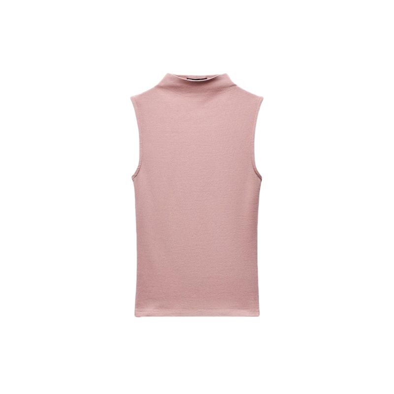 Spring New Women's Clothing Casual Stand Collar Cotton and Modal Blended T-shirt Sleeveless Tops 3641842