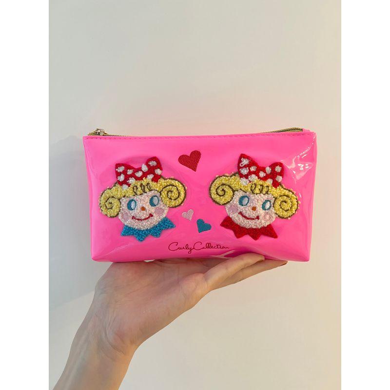 

Patent Leather Cosmetic Bag Pink Girlish Cute Curly Hair Default