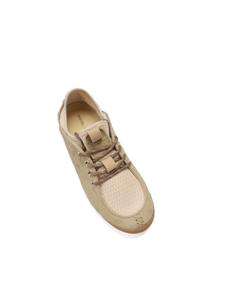 Vintage Suede Mesh Sneakers for Women Breathable Lightweight Casual Lace-Up Shoes with Rubber Sole