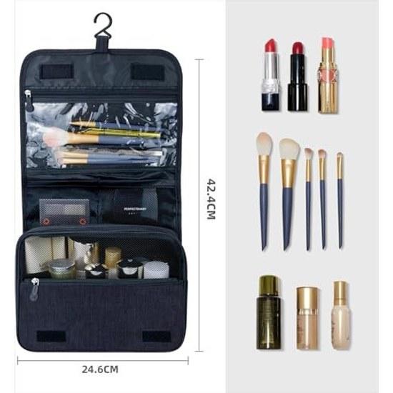 Travel Pouch Hanging Large Capacity Waterproof Toiletries Bag Cosmetic Toiletry Hook Storage Goods Stylish (B-Gray)
