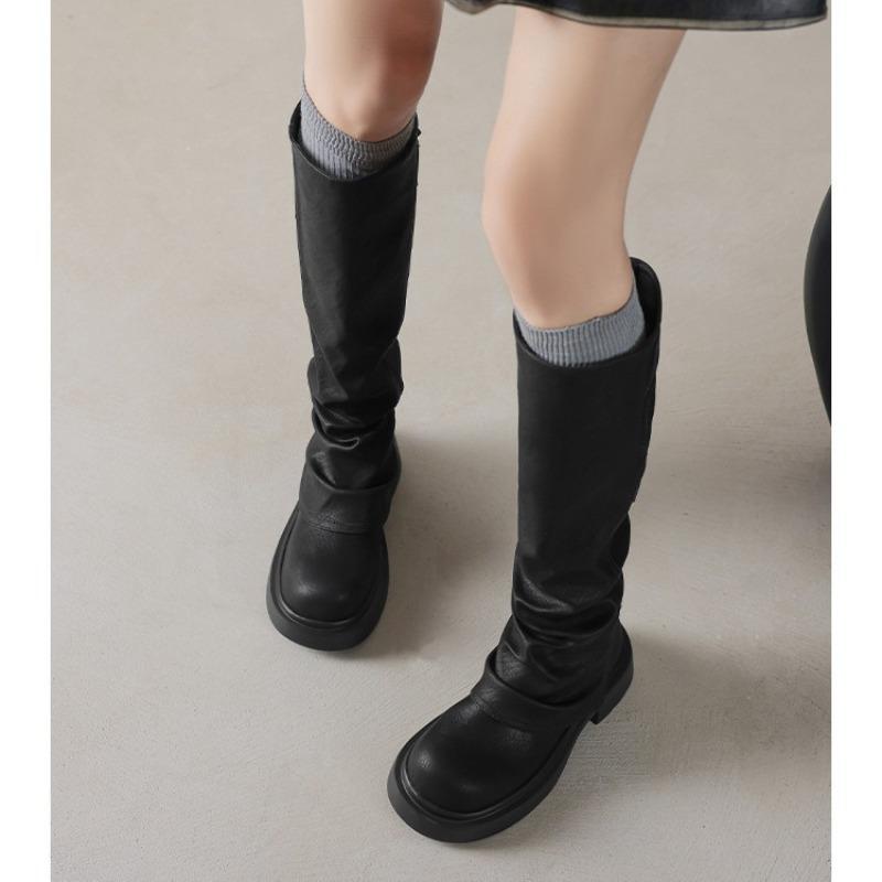 Punktvelours Wüstenstil Langstiefel für Damen, neue Herbst- und Wintersaison, dicker Absatz, dicke Sohle, Retro-braune lange Ritterstiefel