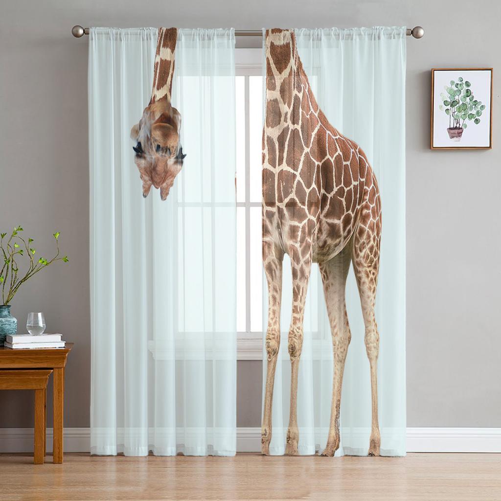 Fun Giraffe Animal White Sheer Curtains for Living Room Voile Curtain Bedroom Bathroom Tulle Curtains Window Drapes