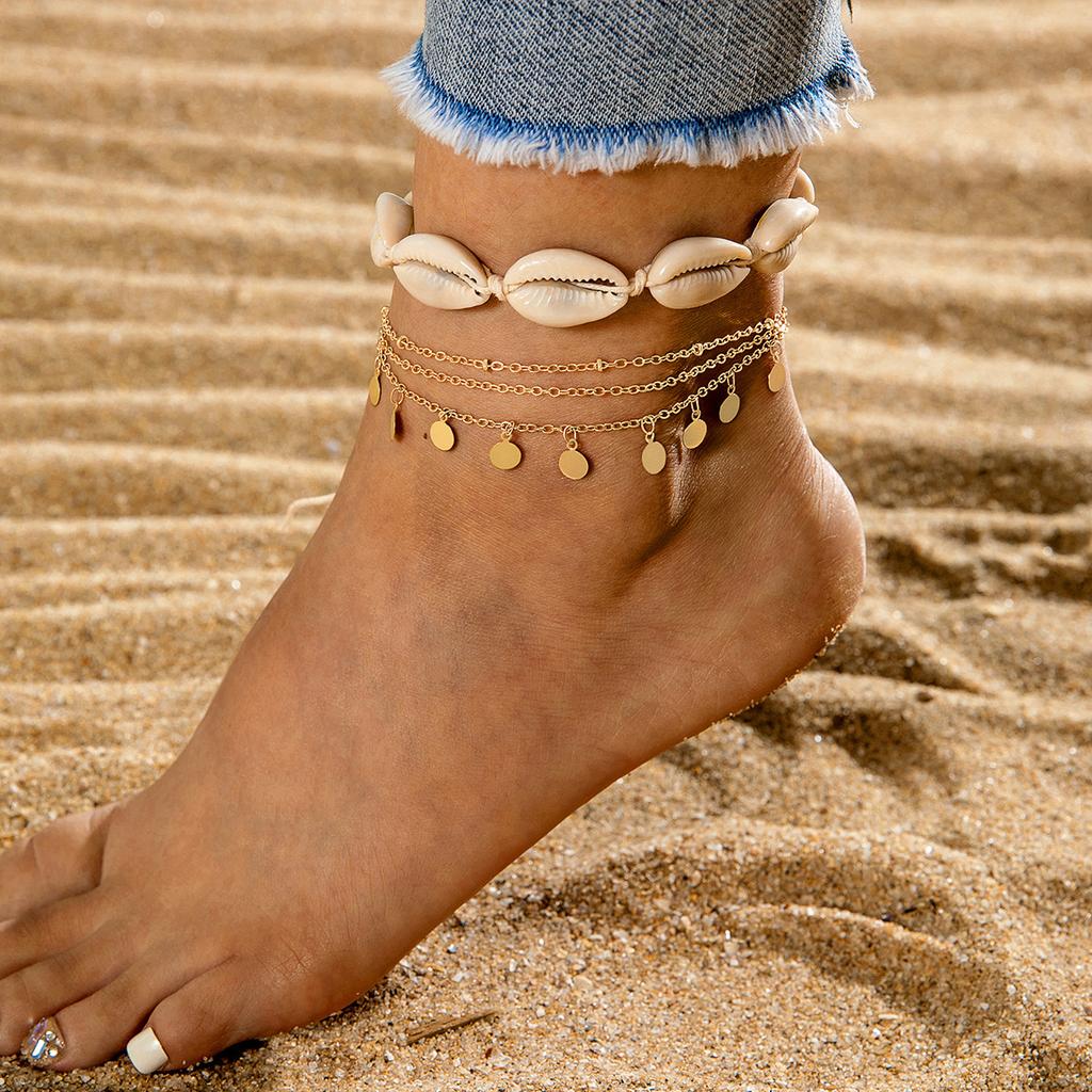 Bohemian Starfish Shell Colored Rice Bead Anklet Set, Beach Wind Starfish Beaded Feet Decoration Women