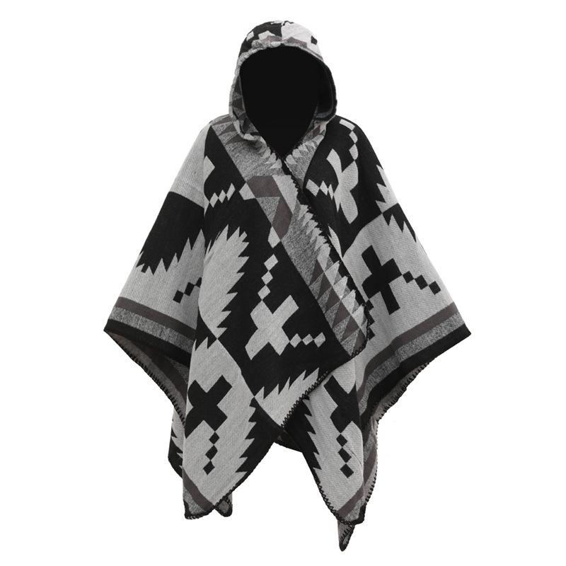Verdickter Geometrisch Gewebter Schlitzumhang Hut Neuer Umhang Umhang Schal
