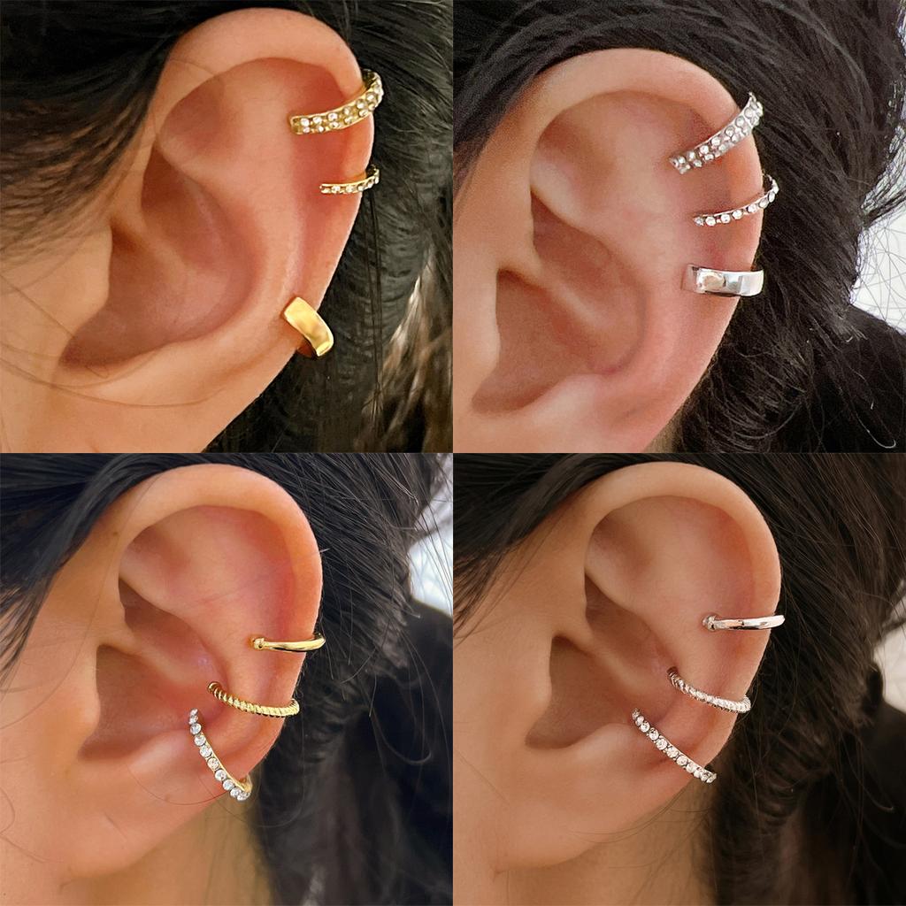 Trendy C Shape Rhinestone Ear Cuff Clip On Earrings Set Of 3 Small Elegant Personality Cartilage Jewelry For Women