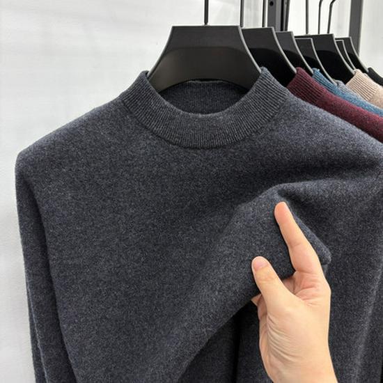 Men's 100% Wool High-Collar Knit Sweater – Thick, Warm, Solid Color, Perfect for Autumn and Winter