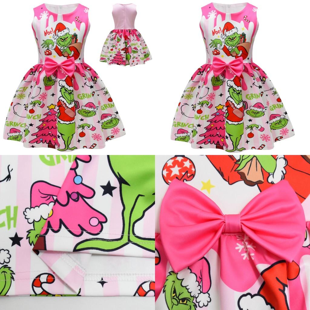 The Grinch Girl Dress With Cartoon Pattern For Kids Girls Ages 3 To 8