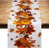 Fall Thanksgiving Pumpkins Linen Table Runner for Table Decoration Autumn Harvest Maple Leaves Table Runners Holiday Party Decor