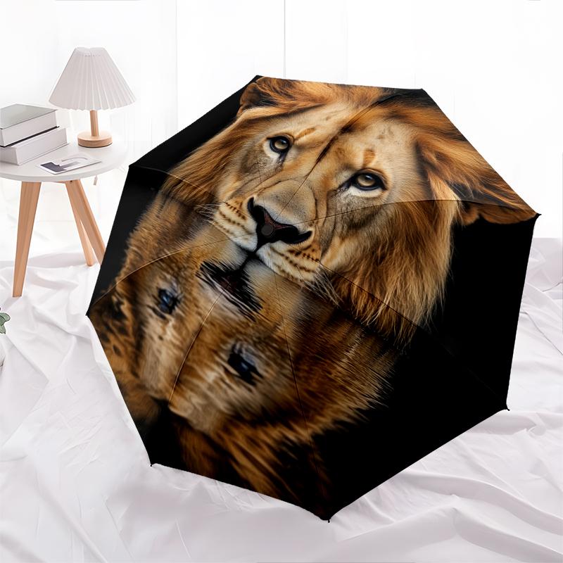 Lion Pattern, Automatic Folding Umbrella, Portable and Foldable Design, 8 Ribs, a Christmas or Birthday Gift.