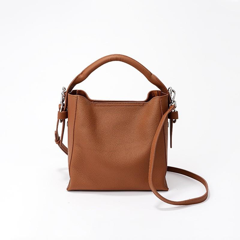Genuine Leather Women's Bag First-layer Cowhide Bucket Bag Niche Design New Large-capacity Portable Shoulder Bag