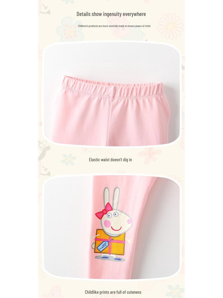 Peppa Pig Girls' Autumn Pink Cartoon Lace Trousers - Kids' Casual Pants