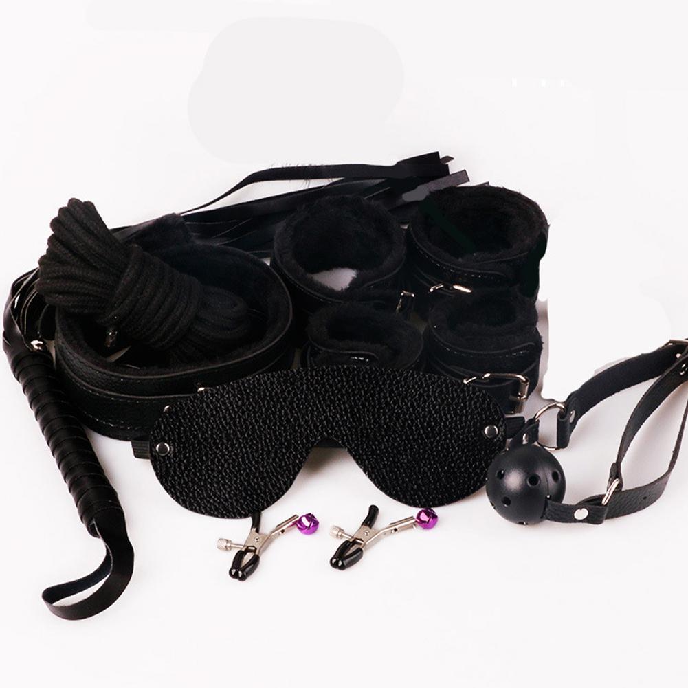 Sexy Leather BDSM Kits Plush Sex Bondage Set Handcuffs Sex Games Whip Gag Nipple Clamps Sex Toys For Couples Adults Games