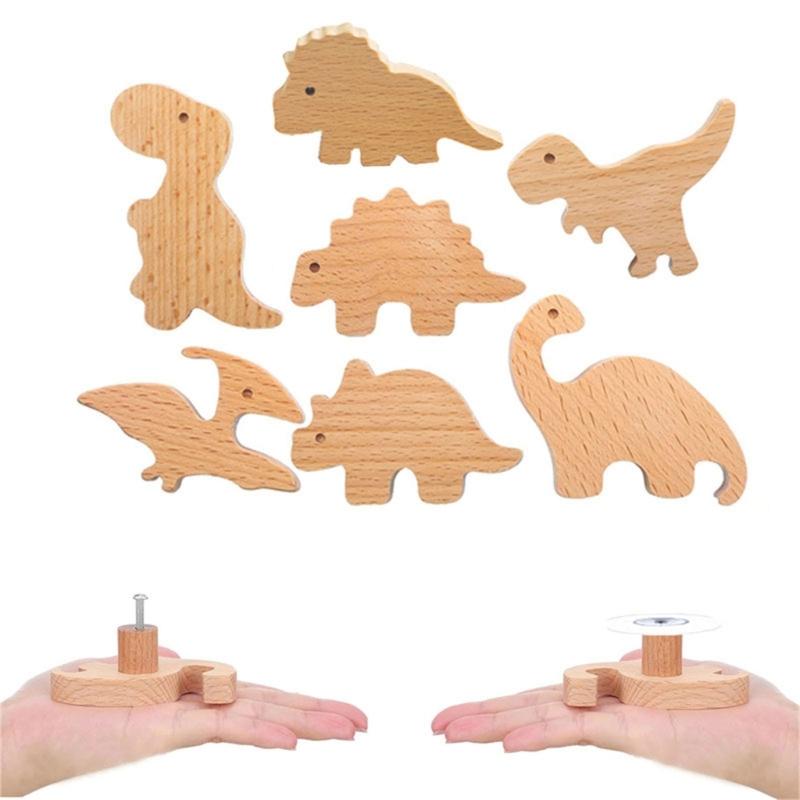 Natural Wood Cabinet Knob Lovely Dinosaur Drawer Pulls Decorative Furniture Handles for Children Room Wardrobe Knob