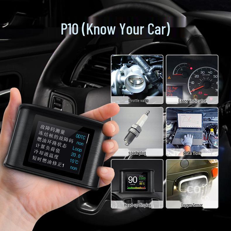 P10 Car LCD Multifunctional HUD: Speedometer, Turbo Pressure, OBD2 Display