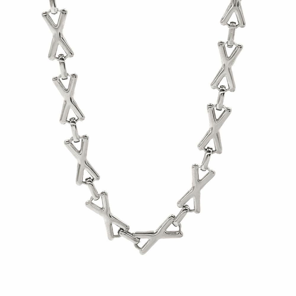 Geometric X-Shaped Hip-Hop Style Necklace & Bracelet Set - Trendy Unisex Jewelry