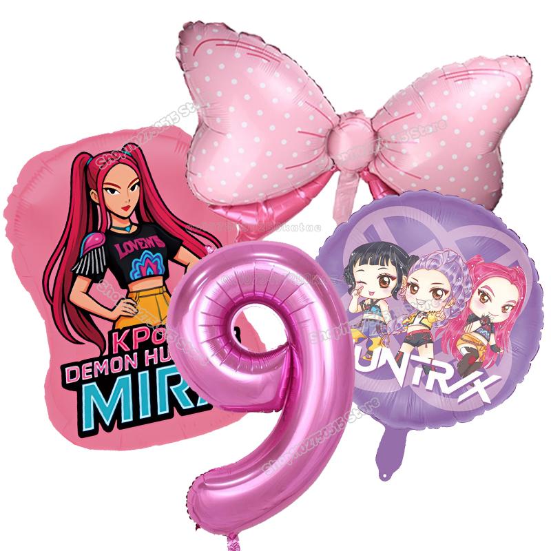 Kpop Demon Hunters Birthday Balloons Decoration Zoey Rumi Mira Girl Party Number Balloons Set Party Favor Home Decor Kids Gift
